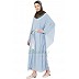 Double layer full flayered kaftan - Sky blue with belt
